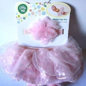 NWT 3 Piece Tutu Set Baby Newborn Photography Pink Little Me Size 0-12 Months